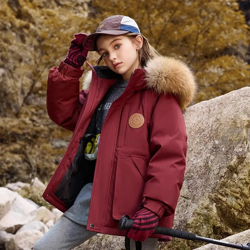 

Winter -20 Degree Children Girls Down Jacket Cotton Padded Toddler Kids Girls Parkas Faux Fur Hooded Young Teen Girls Outerwear