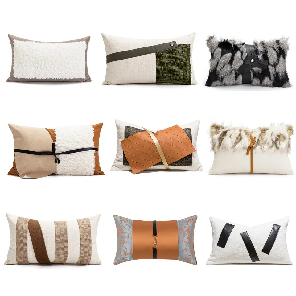 30X50CM Black OrangeThrow Pillow Cover Modern Splicing Stamping Waist Cushion Cover Decor Home Decorative Pillowcase