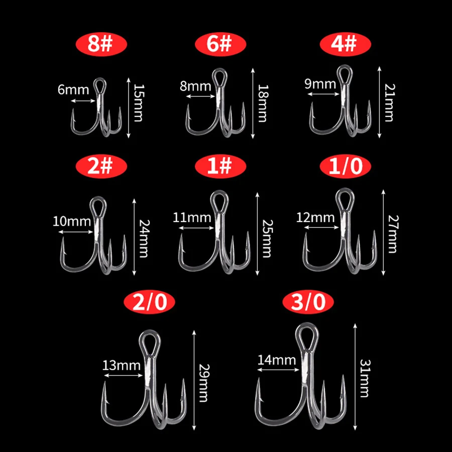 6X Fishing Treble Hooks 50Pcs Barbed Sharp Triple Sea Fishing Hooks Hard Lures for Freshwater Saltwater Fishing Accessories