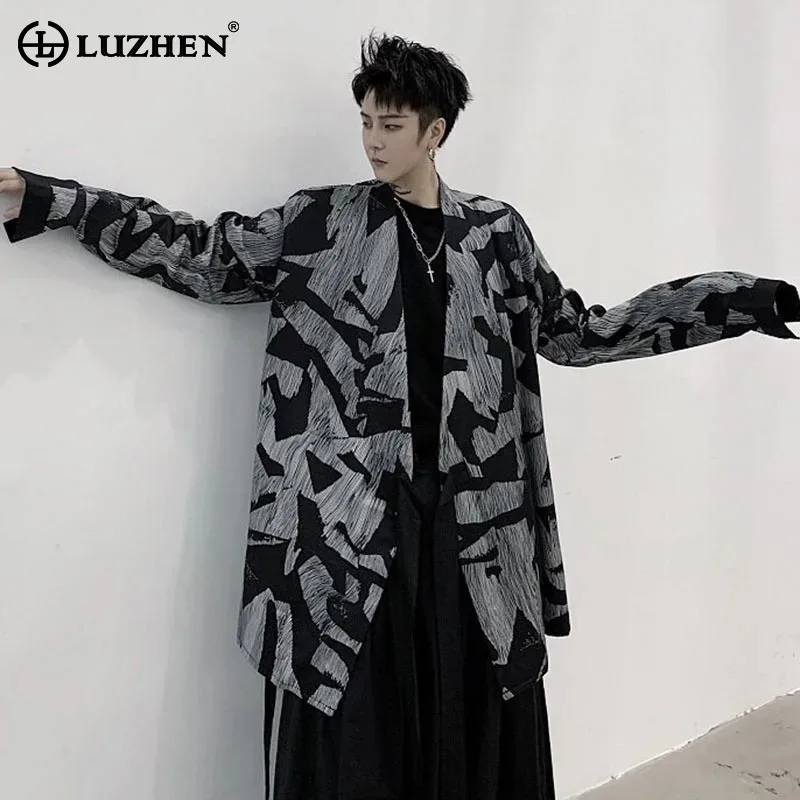 

Мужская модная куртка-рубашка LUZHEN 2026 весна, новая, с геометрическим принтом, свободного кроя, с перекрестной застежкой на ленту, JY6301