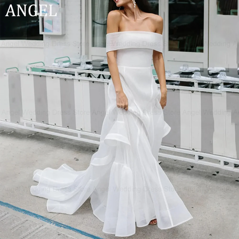 

ANGEL Off Shoulder A-Line Orangza Irregularity Wedding Dresses Boat Neck Backless Sleeveless Bridal Gowns Vestido De Novia