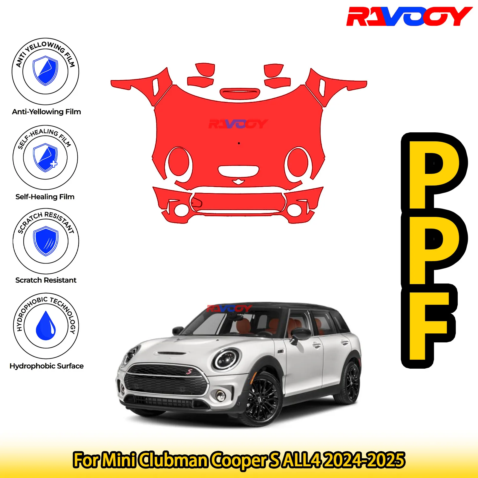 

Для Mini Clubman Cooper S ALL4 2024-2025 глянцевая матовая черная предварительно вырезанная передняя PPF комплект защитная пленка для краски
