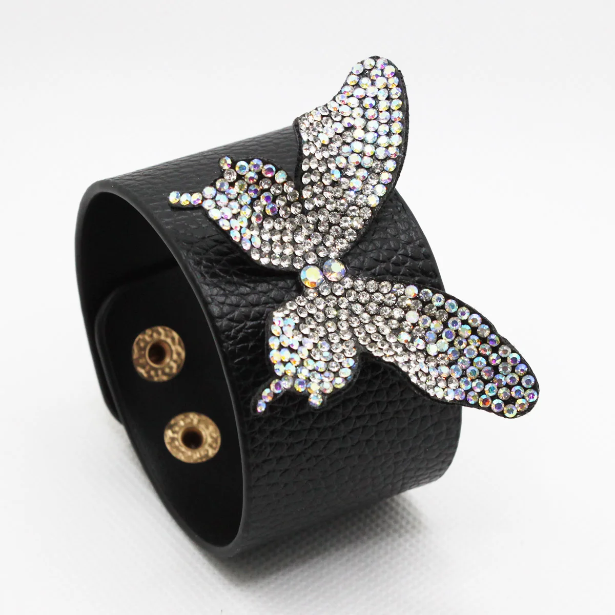 New fashion women PU leather bracelet High quality butterfly rhinestone wide version simple bracelet jewelry for sale