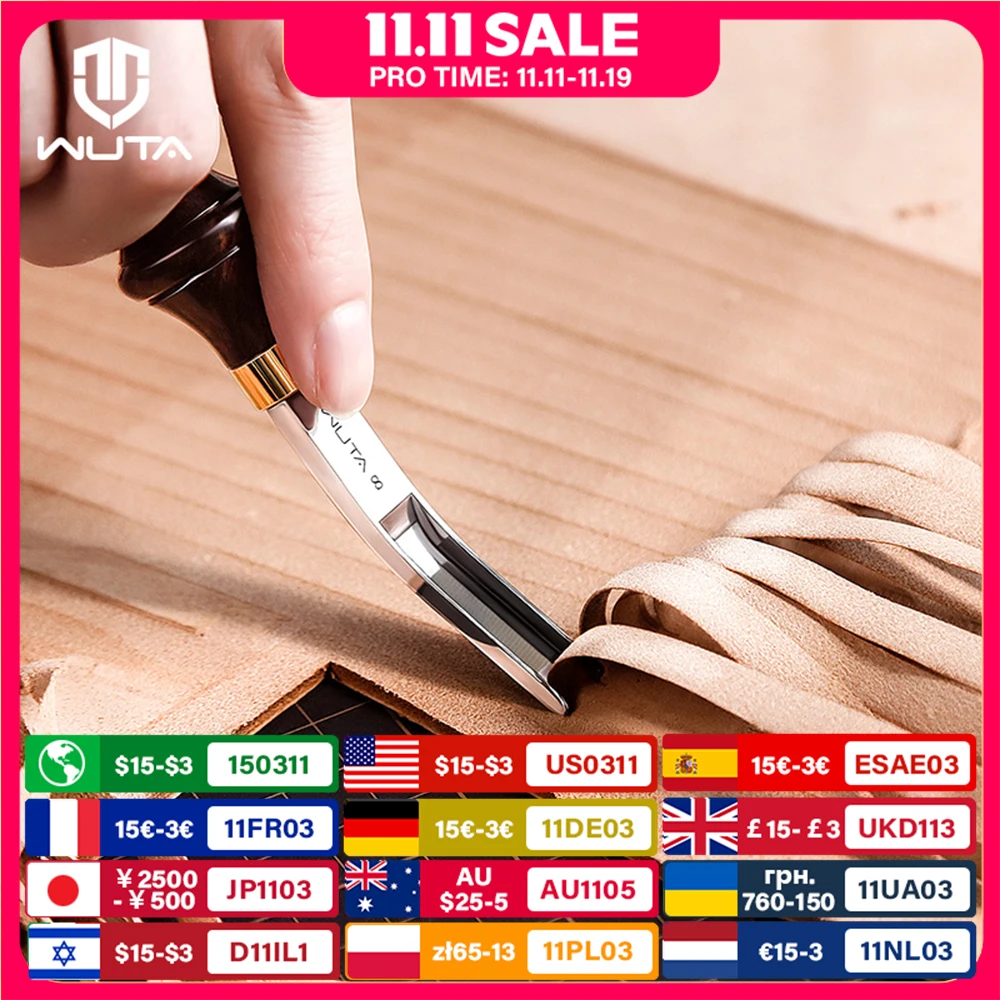 

WUTA широкий кромкорез Skiver Edge Beveler DC53 стальной кожаный кромкооблицовочный инструмент для обрезки кожи ручка из черного дерева выпуклая шлифовка