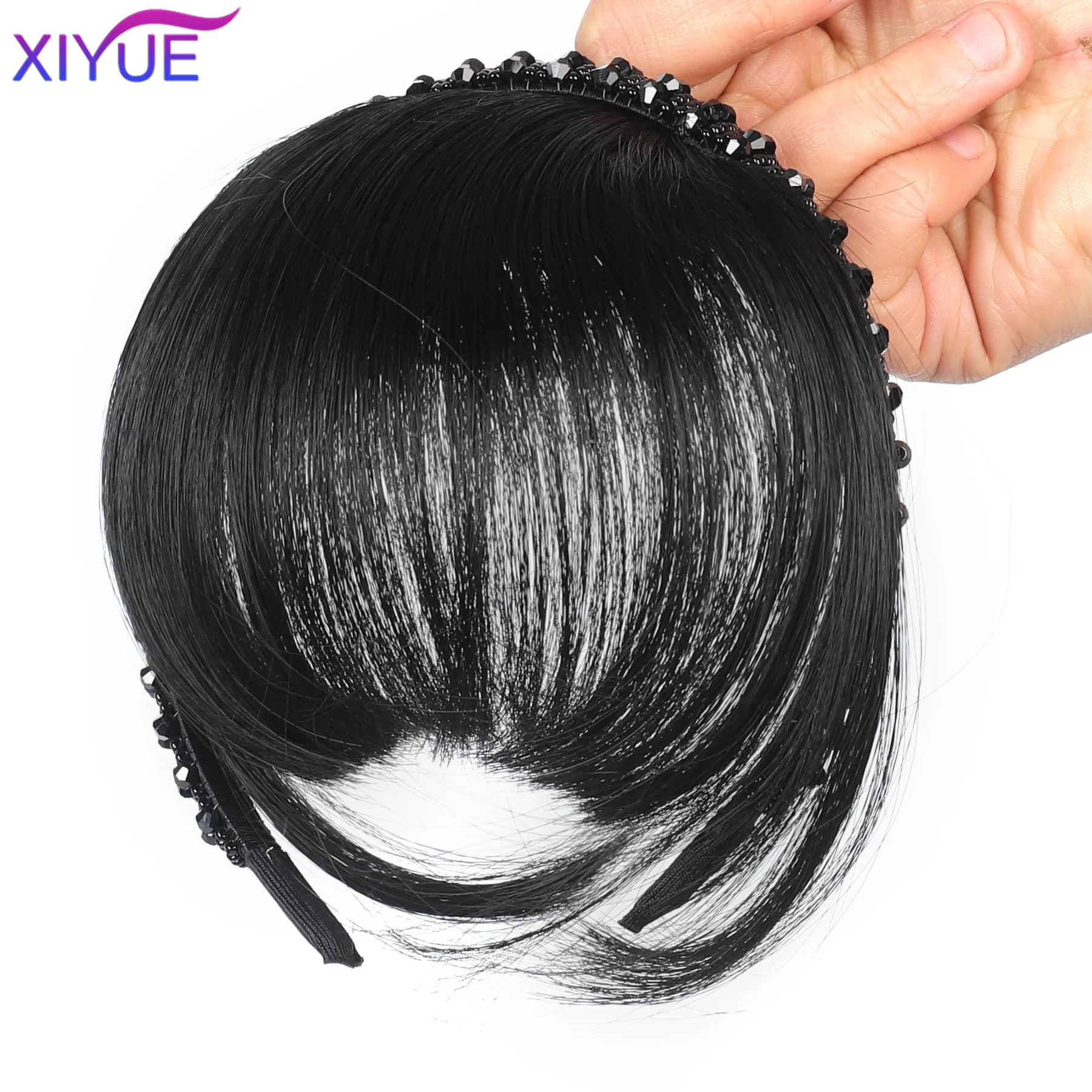 Rhinestone Headband Bangs Hairpiece In One Piece Synthetic Short Straight Bangs Hair Extension Fake Fringe For Women Hair Access