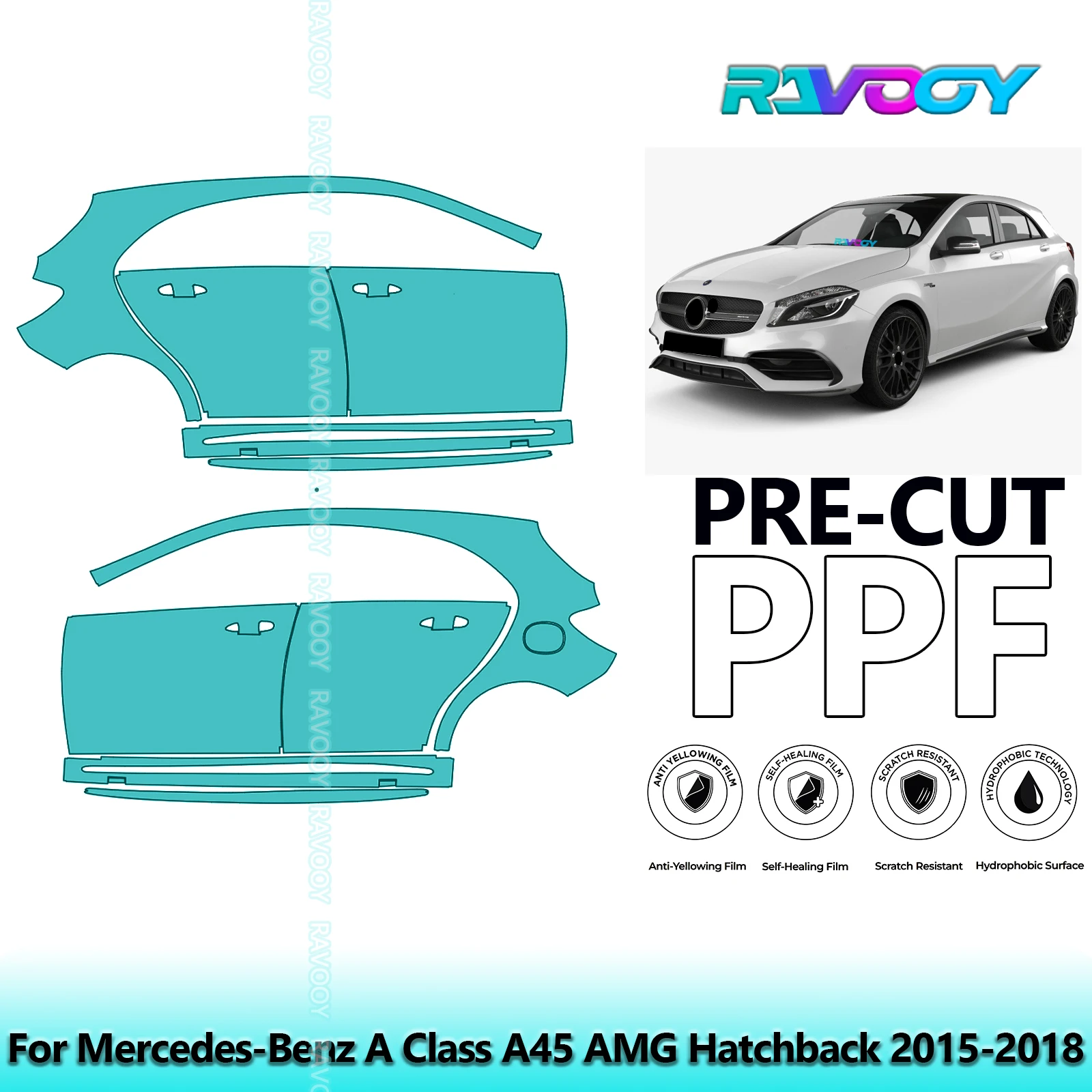 

For Mercedes-Benz A Class A45 AMG Hatchback 2015-2018 8.5mil Pre-Cut PPF Door & A/B Pillar Kit TPU Paint Protection Film Set