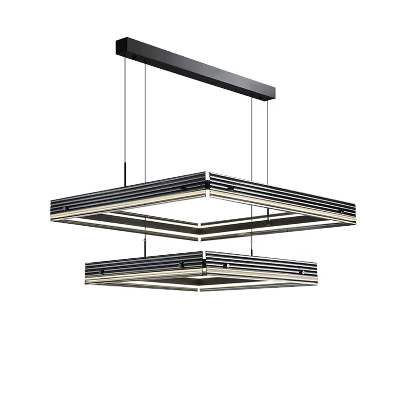 Stripe Glass Square Pendant Lights High Ceiling Led Hanging Lamps Room Modern Minimalist Living Room Deco Idea Home Lustre