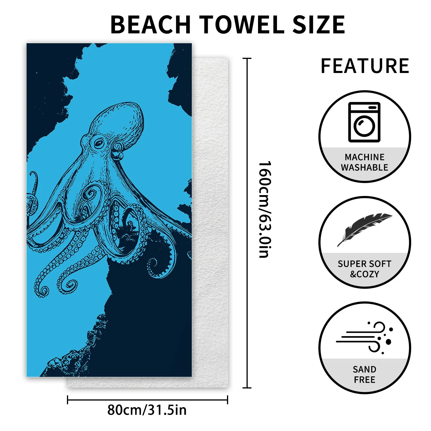 Fitness Swim Quickdry Absorb Water Bath Towel80x160CM Microfiber Beach Towel Outdoor Travel Camping Picnic Blanket Beach Blanket view 4