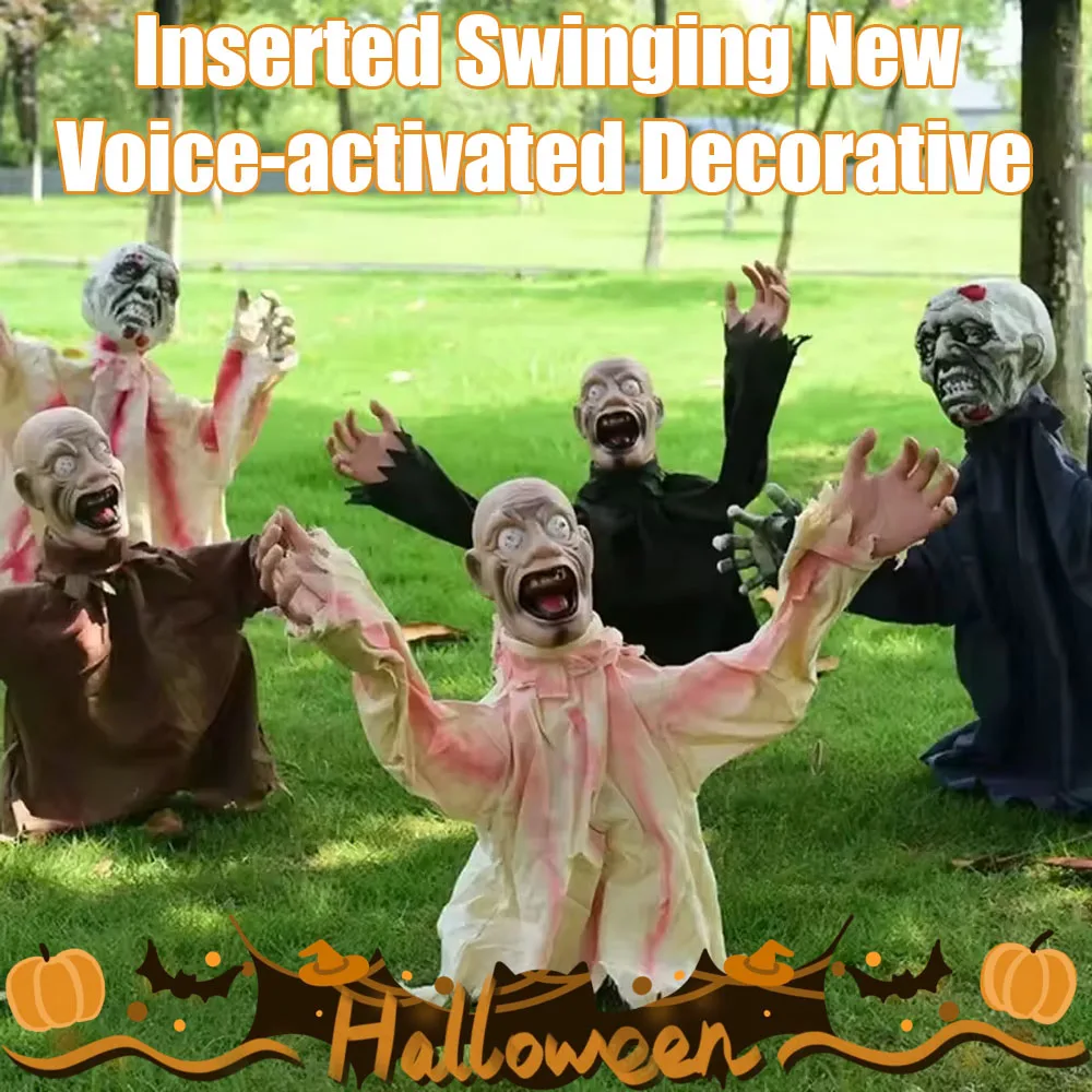 Haunted Animated Halloween Decor Life-Size Doll Yard Stake with Motion Sensor & Sound, Creepy Outdoor Wobbling Ghost for Garden