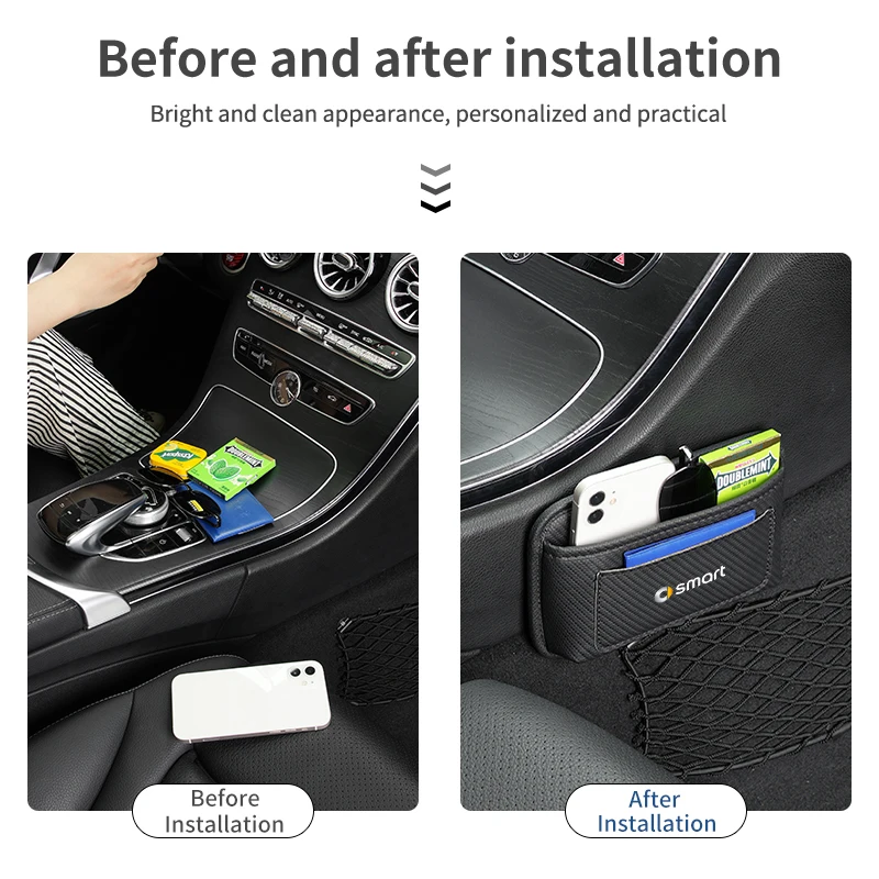 Leather Car Organizer Pocket Car Door Storage Bag Interior Sticker For Smart Fortwo 451 453 450 EQ Forfour Coupe Cabrio Crossb
