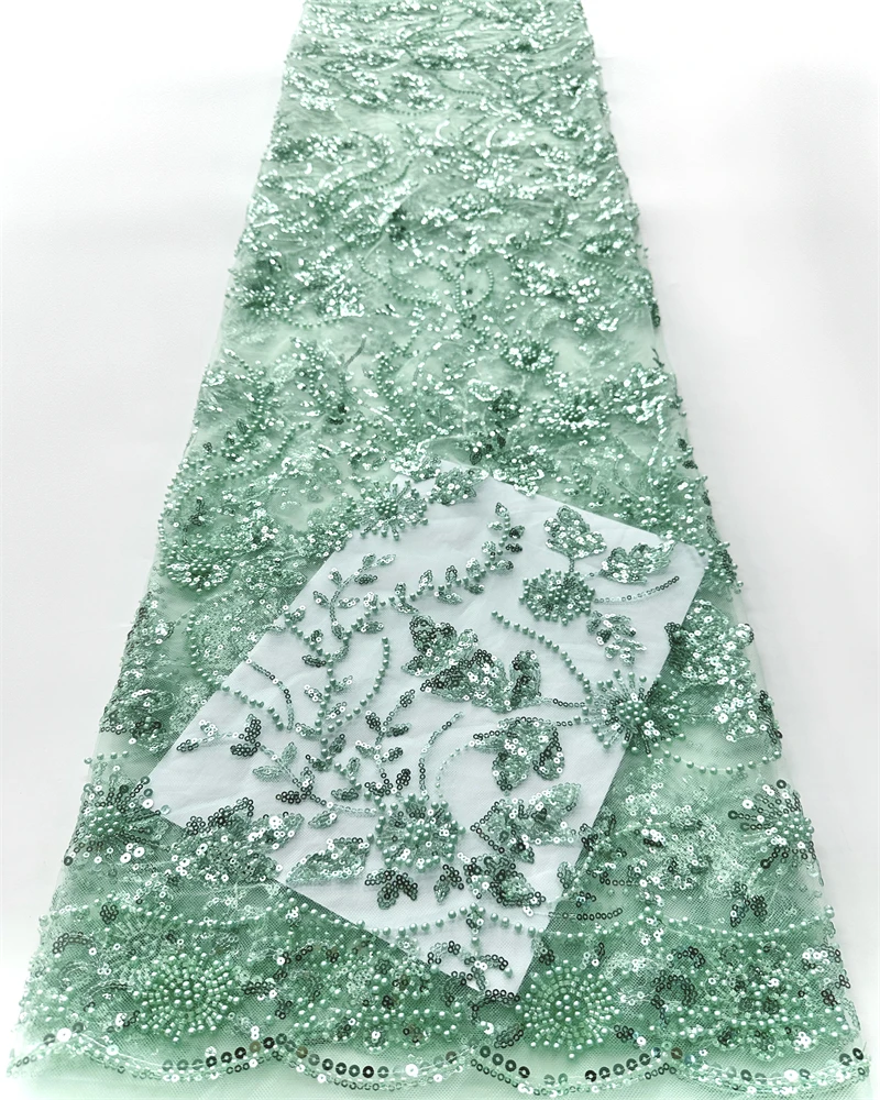 

Luxury Nigerian Beaded Lace Fabric with High-Quality Sequins for African Party Dresses Special Occasion Sewing Material
