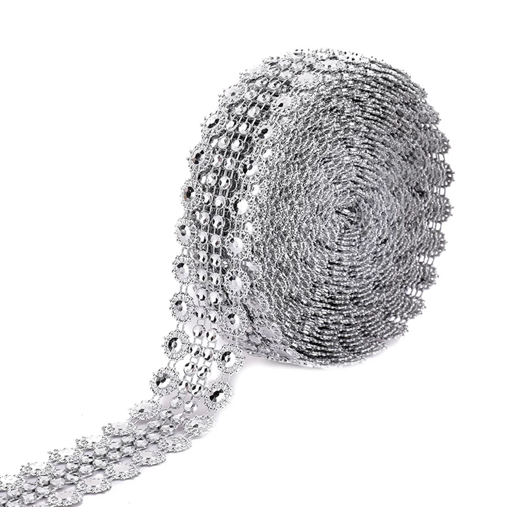 

2 Rolls Gold Blossom Rhinestone Diamond Mesh Ribbon Double Row Flexible Bling Wrap for DIY Party Decoration
