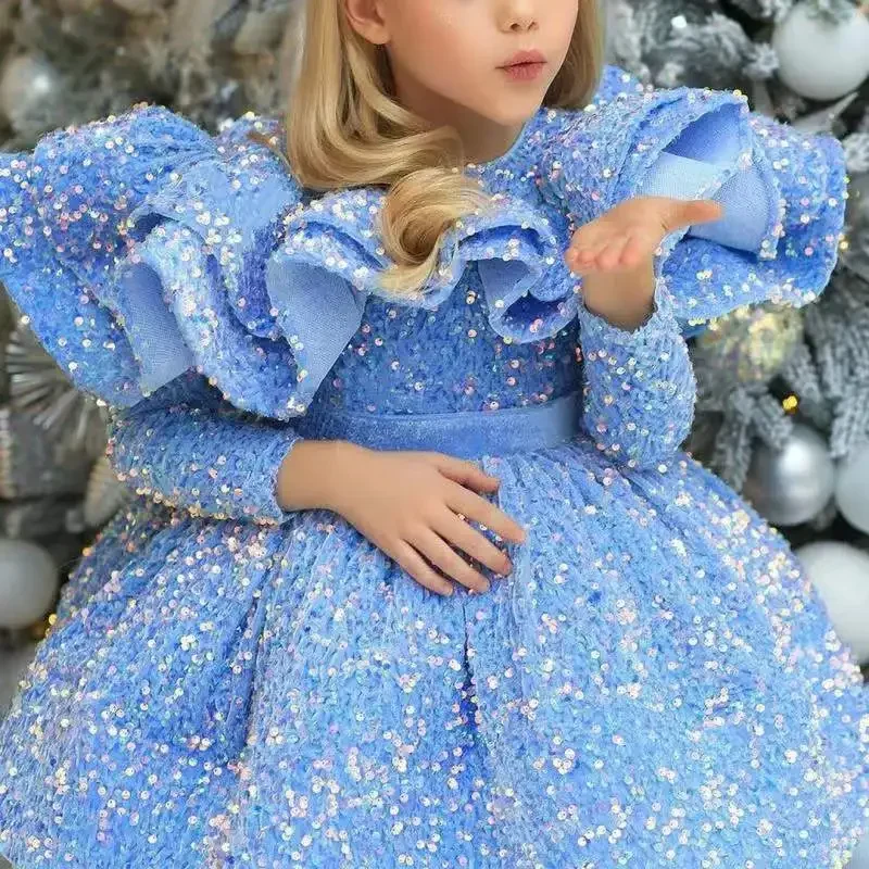 

Europe America children Dress new year Princess ball gown Sequins beaded Baby Dress birthday party Boutique baby girl Dress