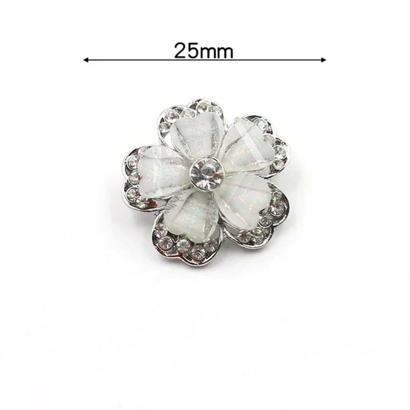 2pcs/lot Size:25mm Elegant White Flower Rhinestone Buttons Metal Shank Button for DIY Sewing Embellishment Accessories(SS-2521)