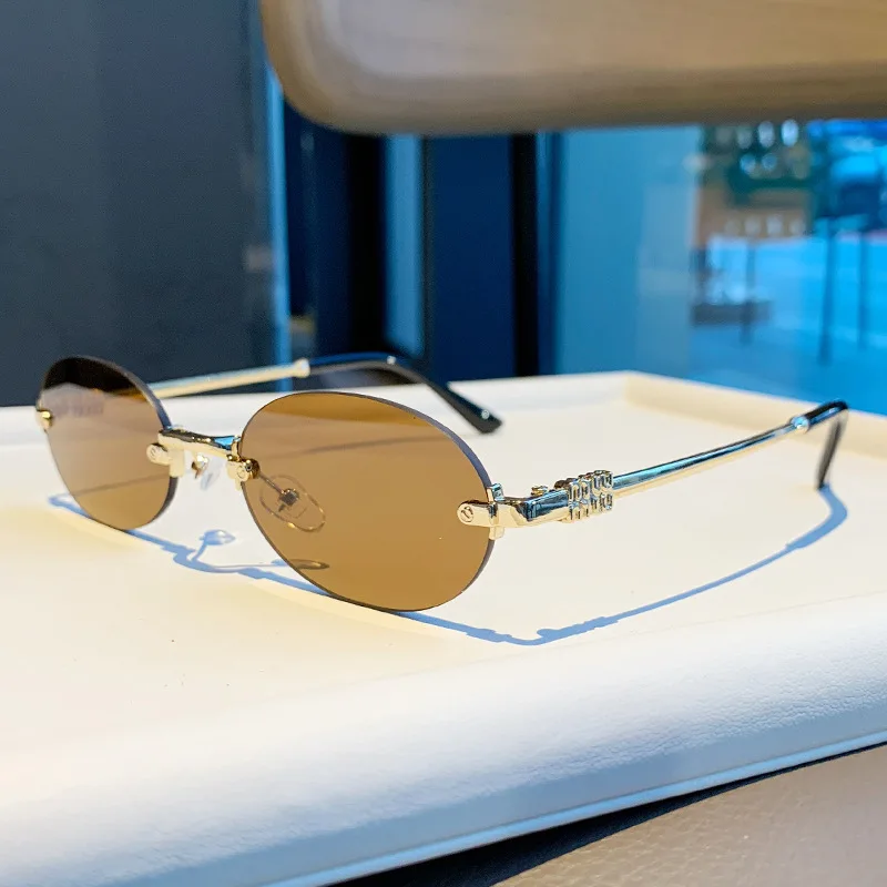 Light Luxury Rimless Oval Personalized Sunglasses, High-End Fashion Casual Sunglasses, Suitable For Outdoor Vacation Sunglasses view 5
