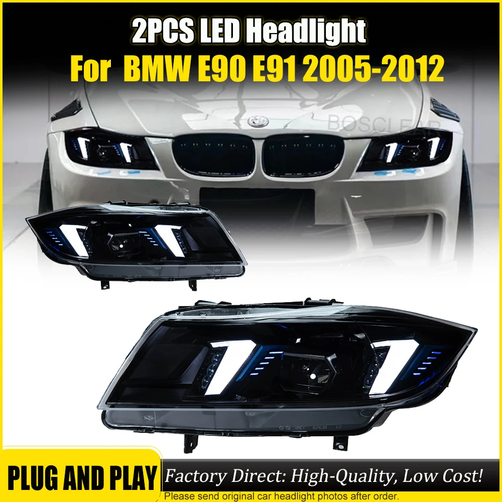 

2 шт. автомобильные фары для BMW 3 серии E90 2005-2012 светодиодные фары 320i 318i 330i DRL проектор передний фонарь автомобильные аксессуары