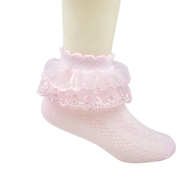 3Pairs  Cotton Eyelet Flower Socks Toddler Baby Child Girls Ruffle Lace Ankle Cotton Dress Socks Princess Summer