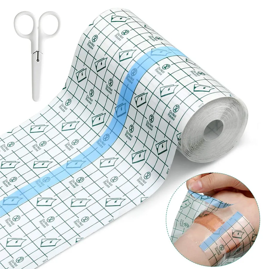 Transparenter Verband, selbstklebende Bandage, PE, wasserdicht, transparente Bandagen, Stretch-Hautband für Duschtattoos, Schwimmen, Geben Sie Scheren