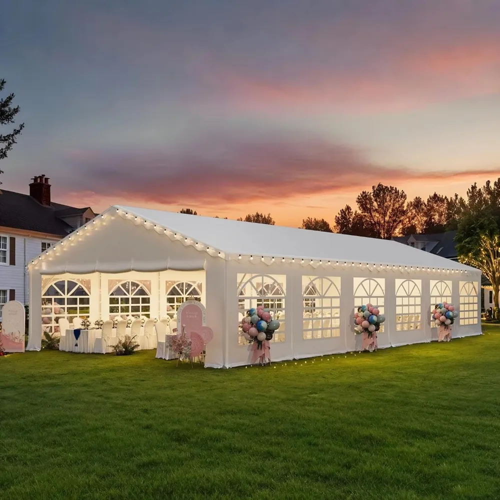 20x40ft Party Tent, Outdoor Wedding Heavy Duty Large Canopy Carport with Removable Sidewalls, 2 Roll-up Doors, 4, Customized