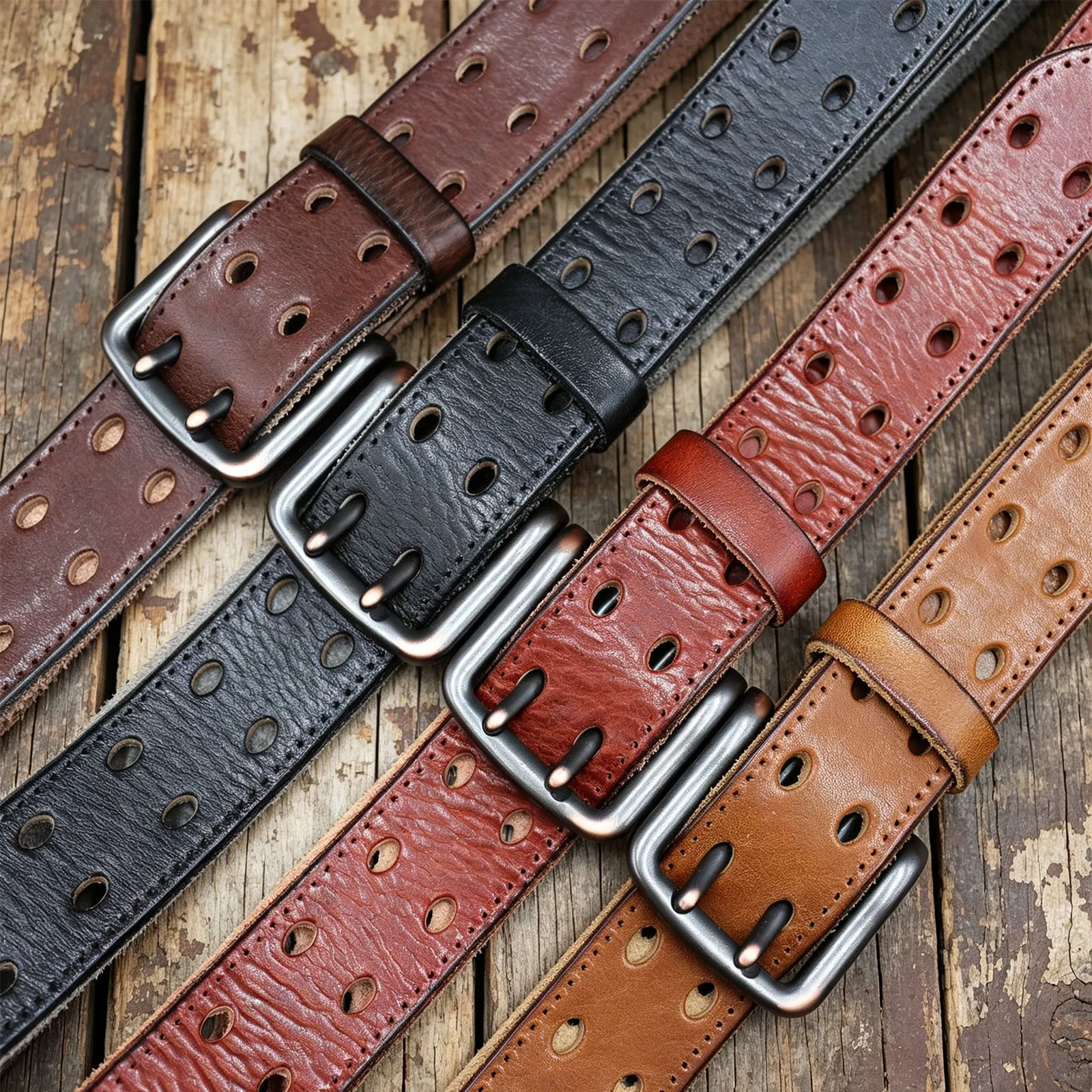 Vintage Multi‑Eyelet Full Grain Cowhide Belt for Men Real Top Layer Leather Pin Buckle Durable Waistband Daily Fashion Accessory