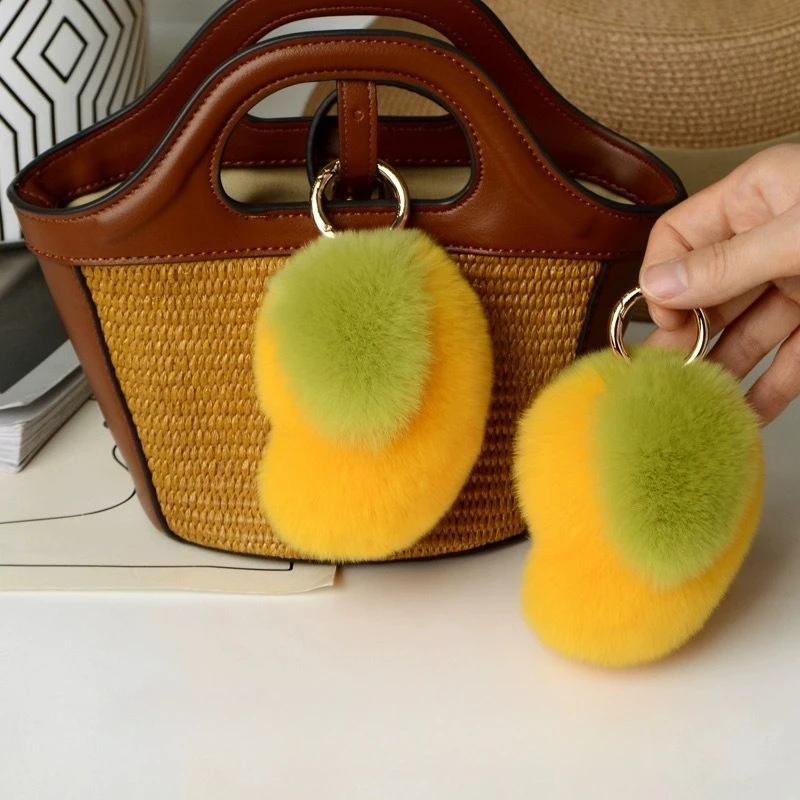 

Otter Rabbit Hair Mango Pendant Keychain Pendant Genuine Hair Doll Plush Car Bag Accessories Bag Pendant Gift Sweet Mango