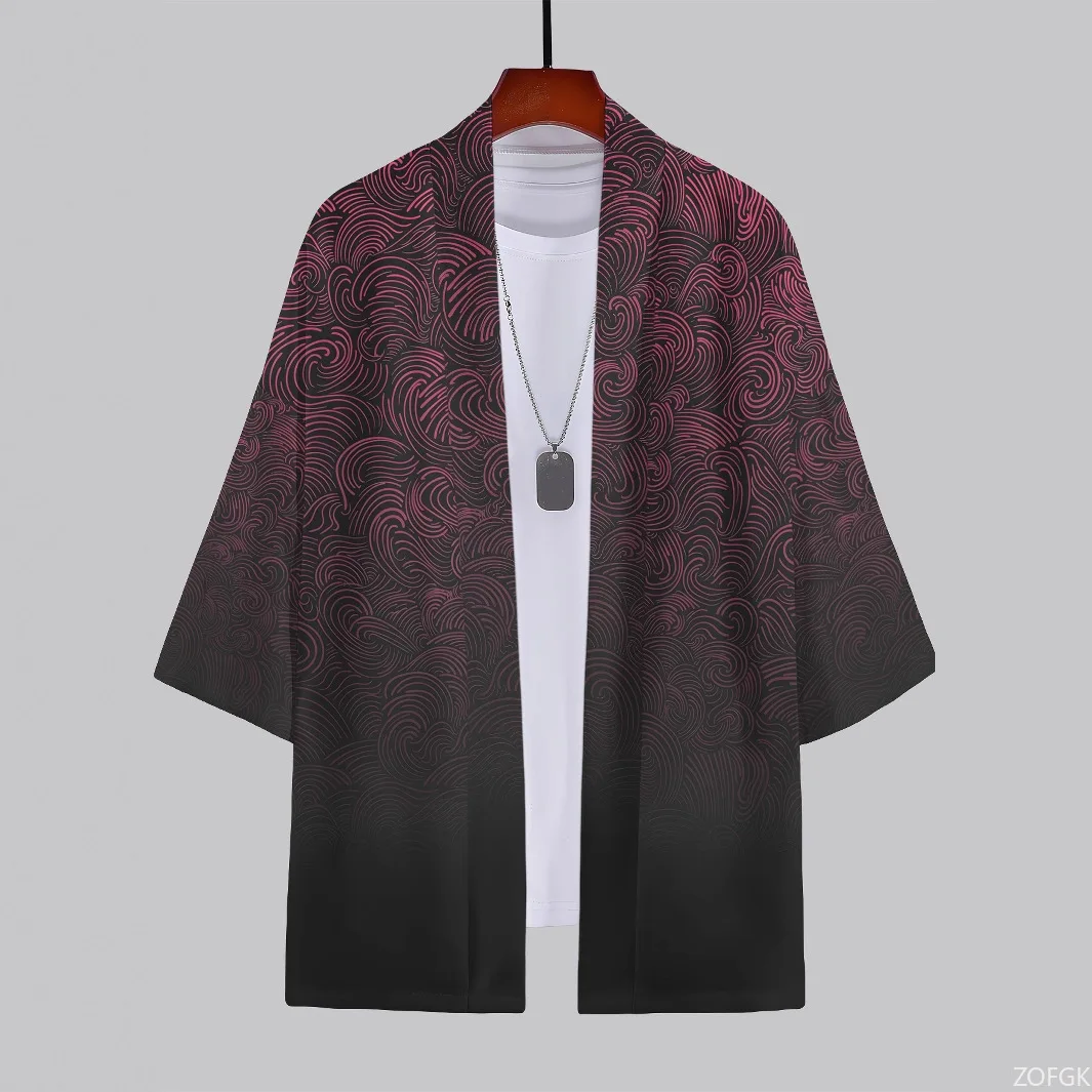 2025 Neuer 3D-gedruckter japanischer Kimono, grenzüberschreitender Sommer-Strickjacke mit halben Ärmeln