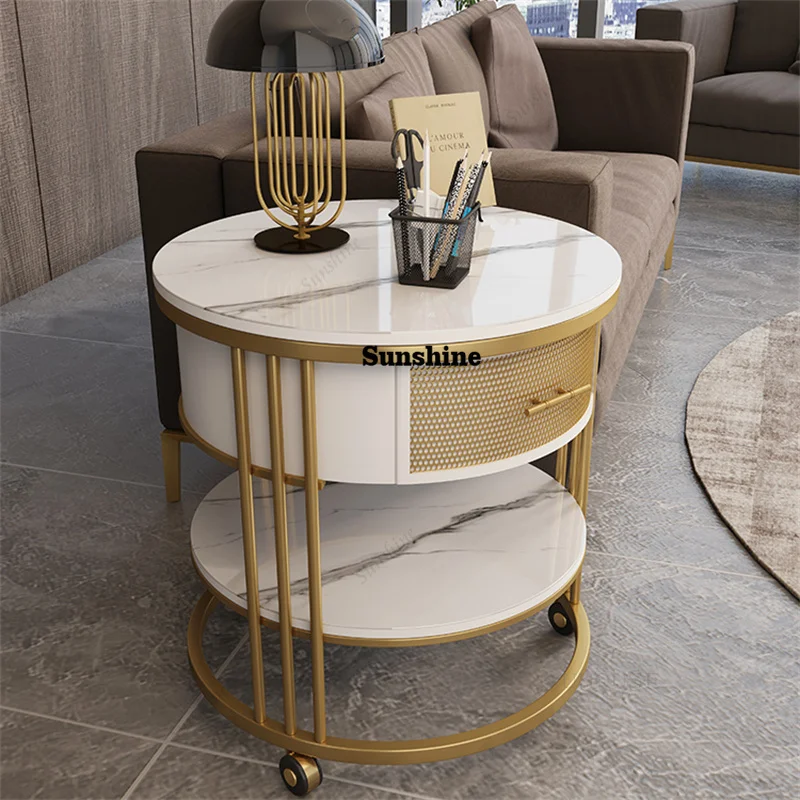 Scandinavia Slate Coffee Tables for Living Room Furniture Simple Round Corner Table Light Luxury  Small Sofa Side Tables