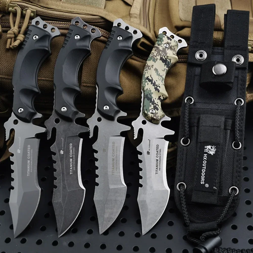 Outdoor Tactical Knife Wild Survival Self-defense Knives Stainless Steel  Multifunctional Knife Camping High Hardness Knife