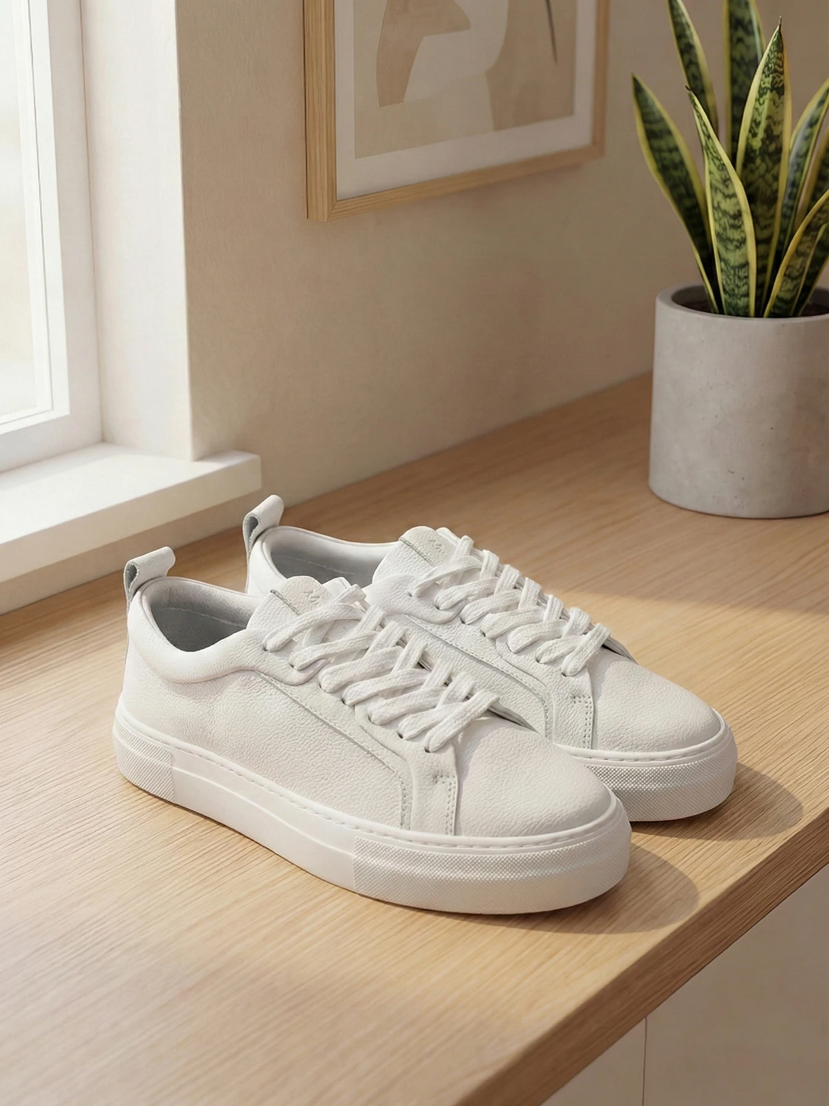 

Women Genuine Leather White Sneakers Lychee Grain Platform Casual Shoes Soft Cowhide Breathable Thick Sole Lace Up Walking Flats