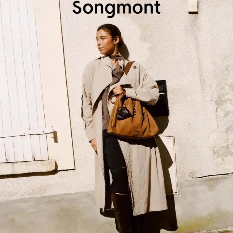 حقيبة Songmont Urban Tote حقيبة كروس من الجلد الطبيعي للنساء بتصميم بسيط ورباط علوي وسحاب وتنظيم واسع #5