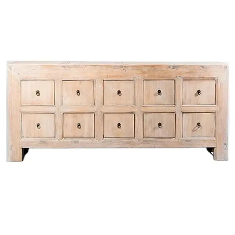 Wholesale Antique Solid Wood Storage Cabinet 10 Drawer White Wash Buffet Sideboard