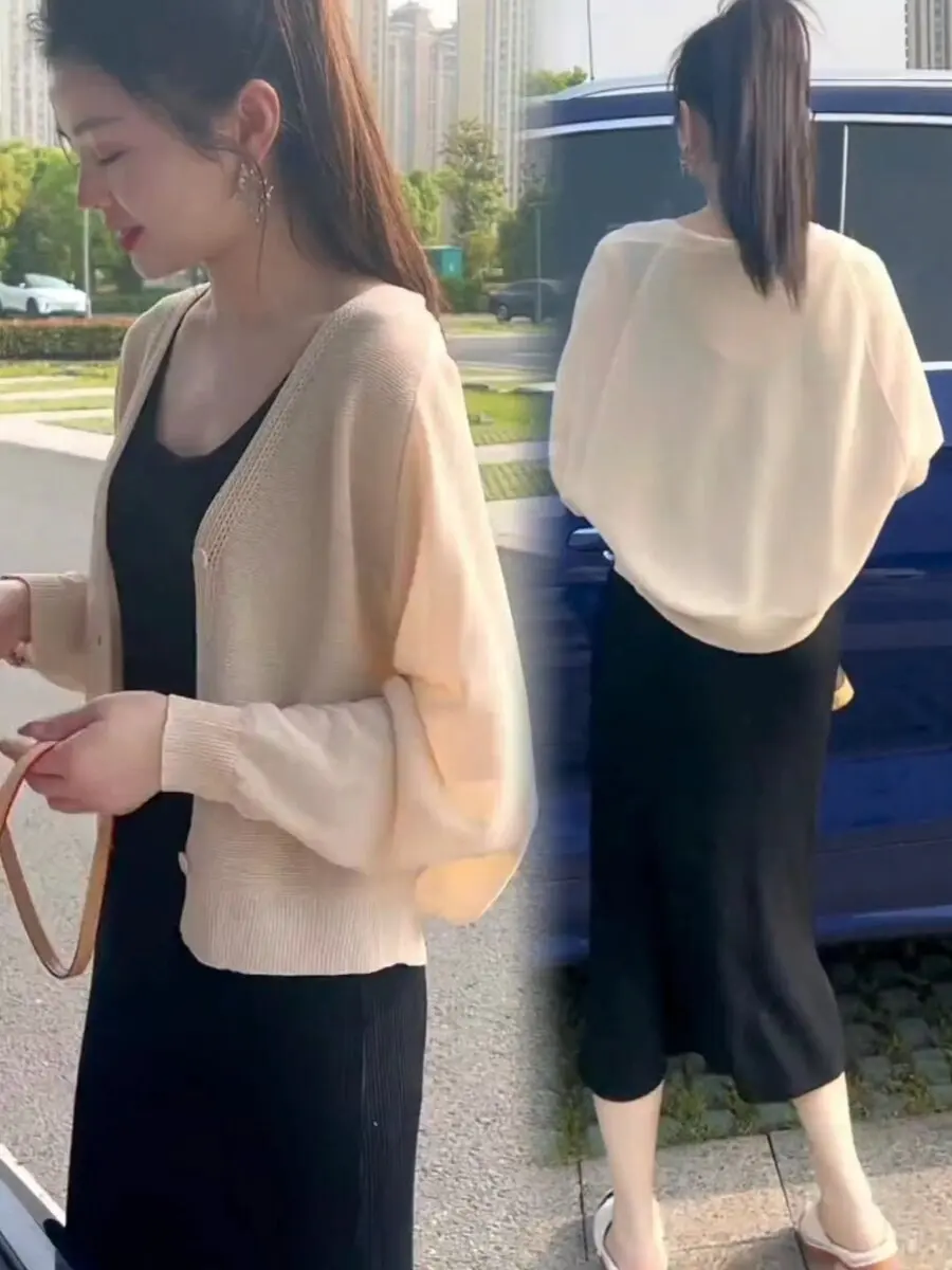 Ice Silk Knitted Sweater Sunscreen Cardigan Thin Jacket Women's 2026 Summer New Loose Small Air-conditioned Shirt Top