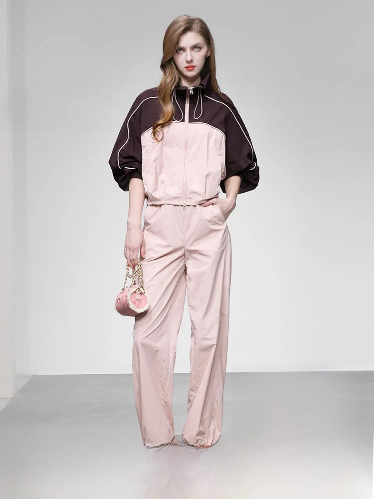 

Spring 2026 Faion Casual Color Blo Design Sun Protection Coat Wide Leg Pants Set Women's High Waist Long Sve Cardigan