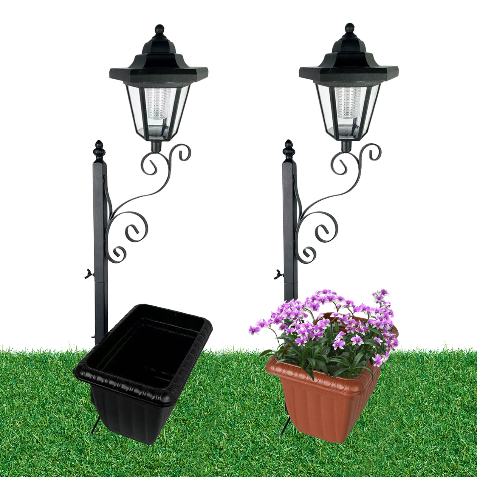 Wall Mounted Solar Garden Light Waterproof IP54 Solar Powered Pathway Light with Planter Front Porch Decor (No Flowers Included)
