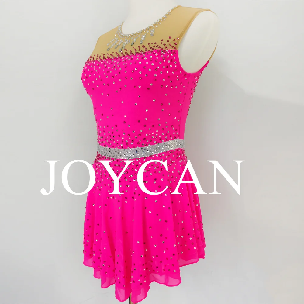 JoyCan Ice Figure Skating  Dress Girls Pink Spandex Stretchy Competition Dance Wear Customized