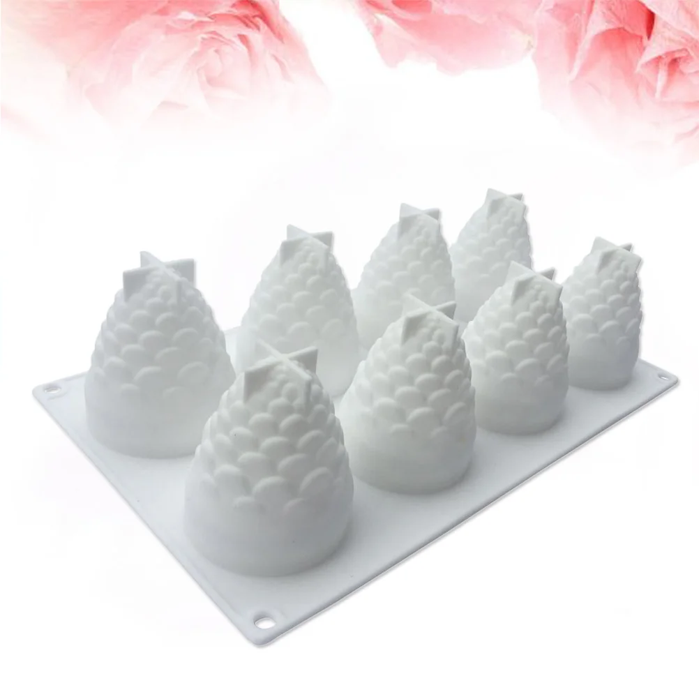 

8 Cavity Pine Cone Shaped Silicone Mold Baking Tools for Cakes Mousse Ice Cream Chocolate (White) Baking Molds