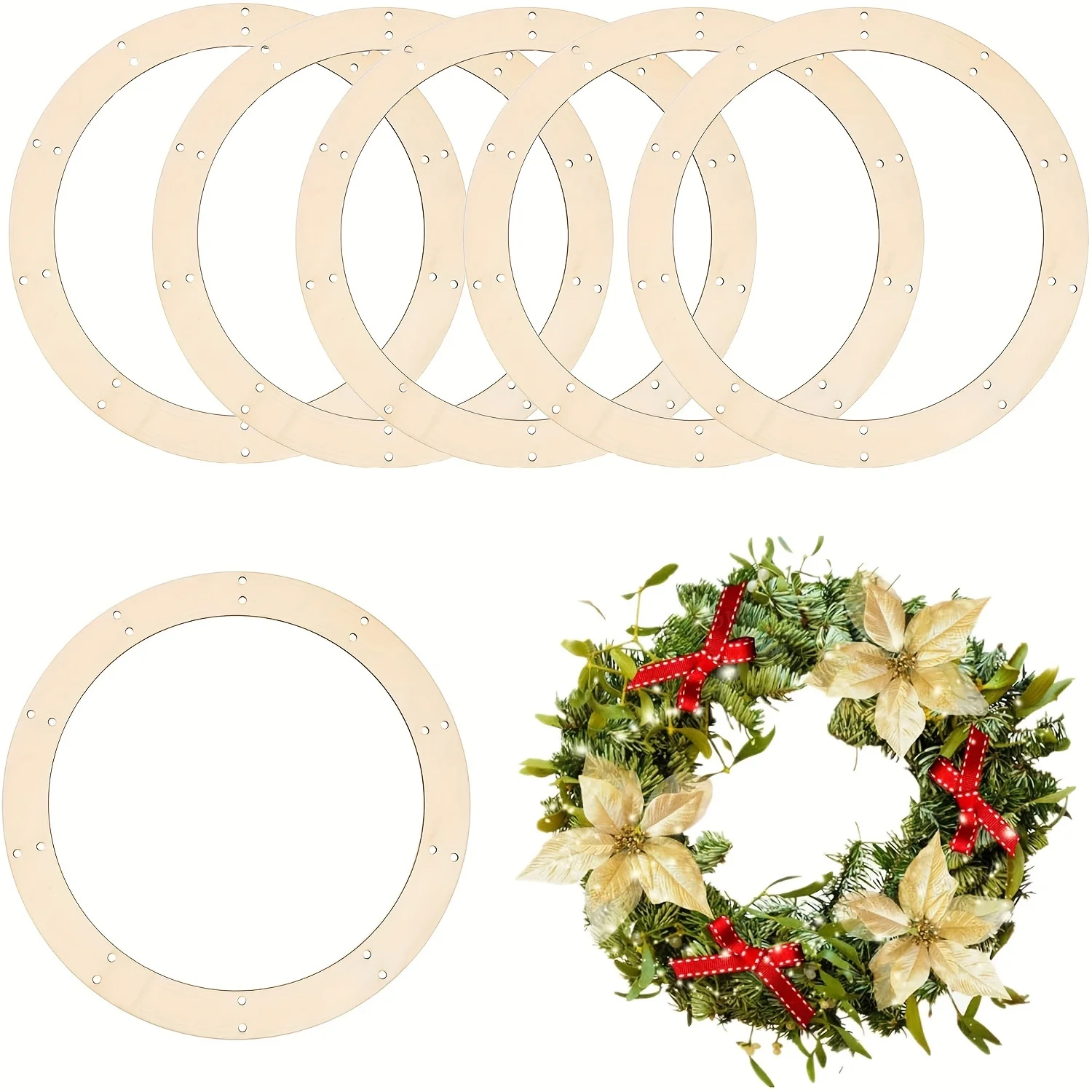 Marcos artesanales de Navidad, anillos redondos grandes de madera, coronas rústicas, guirnaldas florales DIY, aros colgantes para decoraciones navideñas, 6/12 Uds.