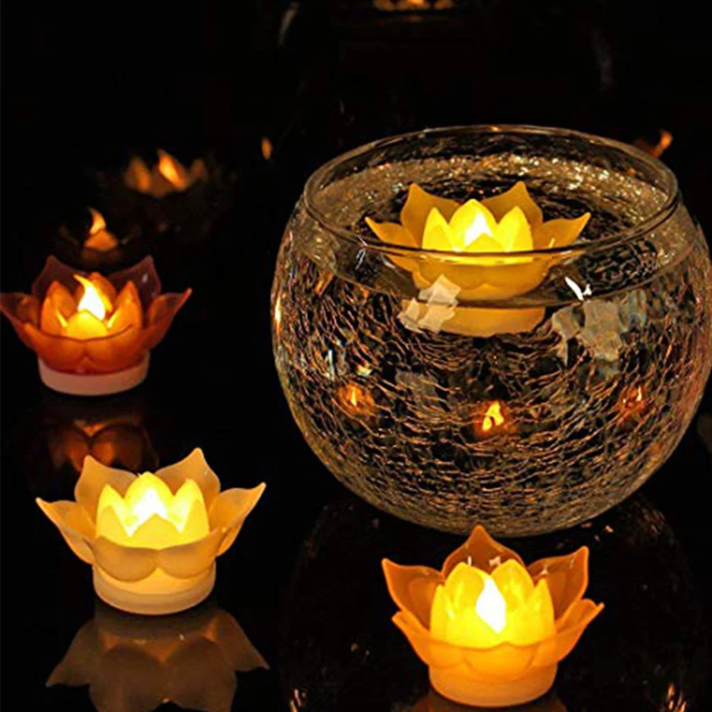 

2pcs Led Lotus Flameless Lotus For Buddha Decor Night Lighting Gift Orange