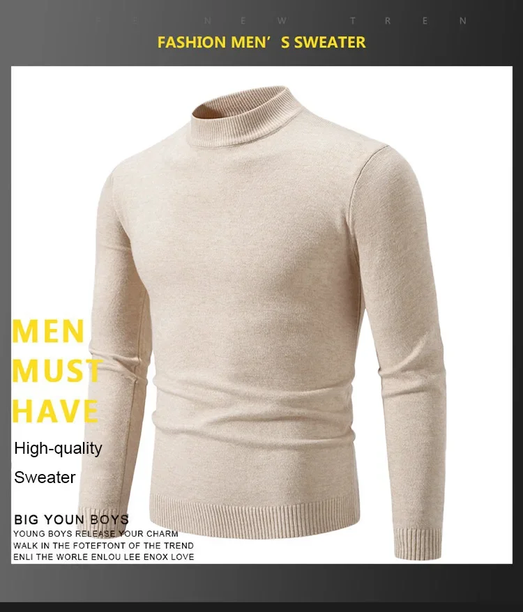 Herbst männer Hälfte Rollkragenpullover Einfarbig Grundlegenden Stil Casual Mode Strickwaren Slim Fit Hohe Elastische Männliche Warme Pullover – Detail 2