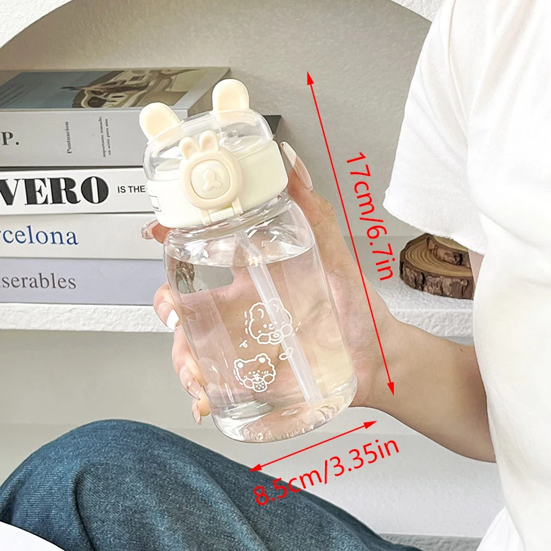 500ml Kawaii Rabbit Butelka na wodę Przenośny uroczy kubek do picia w kształcie ucha ze słomką i pokrywką Letnie naczynia do picia na kemping na świeżym powietrzu