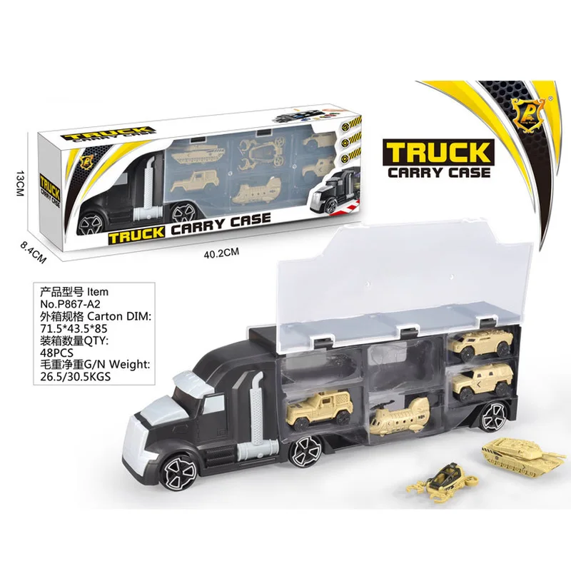 P Military Truck Carry Case Toy Set with Mini Army Car Tank Helicopter Fighter Vehicle Models Portable Storage Play Kit For
