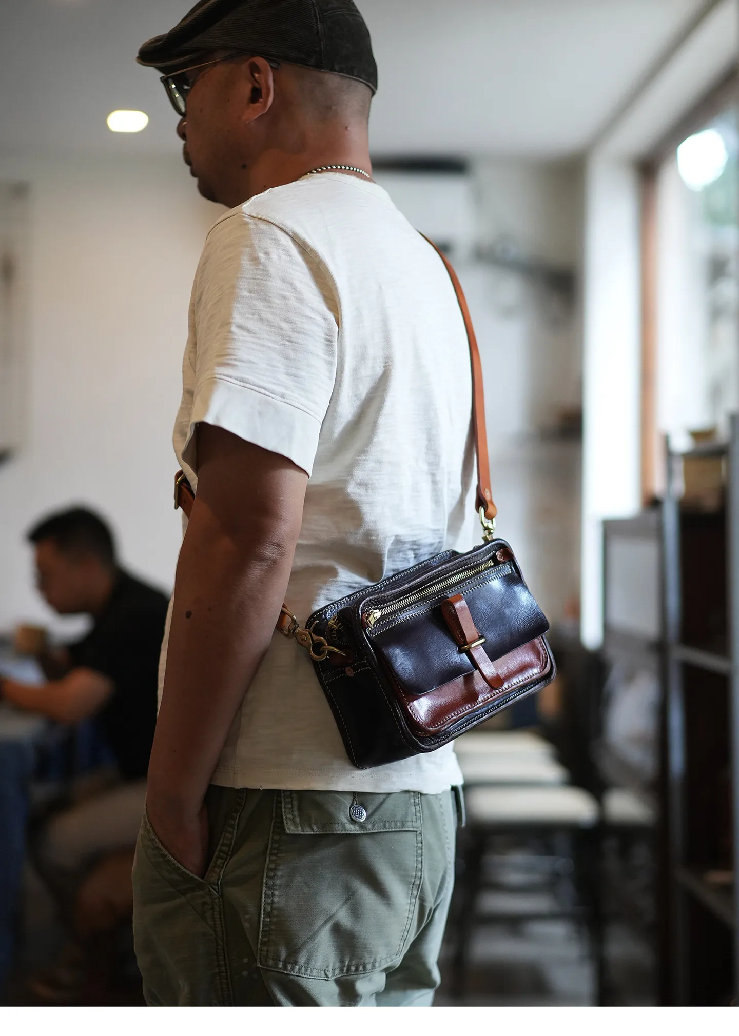 PNDME lässige Vintage-Umhängetasche aus hochwertigem echtem Leder für Herren, Wochenend- und Outdoor-Reise, Rindsleder, Motorrad-Crossbody-Tasche – Detail 8