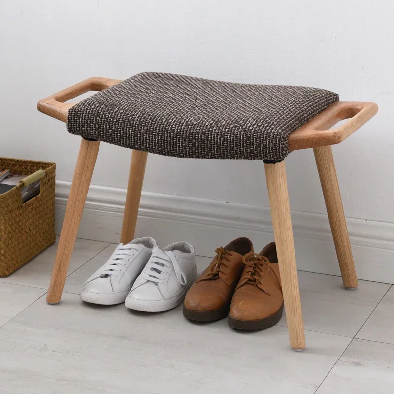 Solid wood shoe changing stool Nordic High aesthetic living room sofa bench Household cotton linen seat Minimalist furniture hot