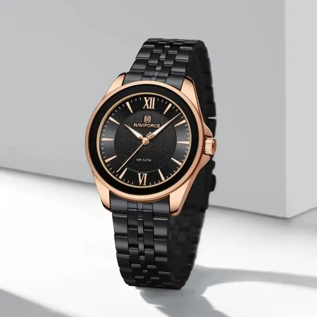 NAVIFORCE Womens Elegant Ladies Wristwatch Minimalist Stainless Steel Band 3ATM Waterproof Daily Office Trendy Simple Timepiece