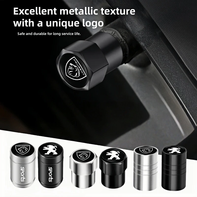 4PCS Aluminum Alloy Car Tire Valve Stem Caps For Peugeot 206 207 307 308 408 508 2008 3008 5008 Wheel Dustproof Decor Covers