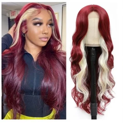 Trendy Ombre Two Tone Long Big Wavy Synthetic Full Head Lace Wig for European American Women Popular Style