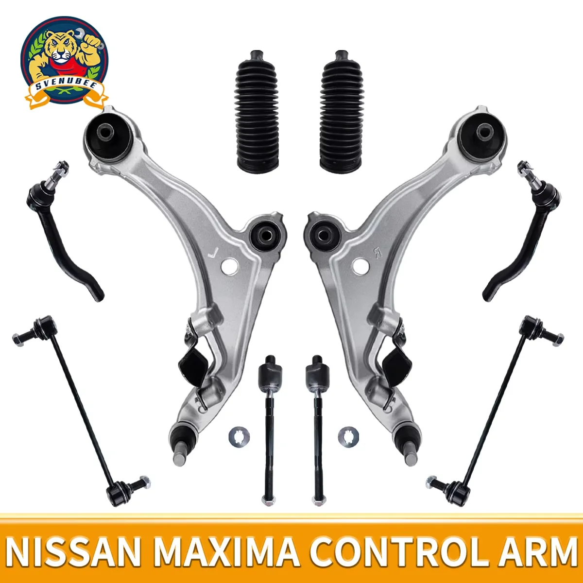 Svenubee 10Pcs Front Lower Control Arm Sway Bar Link Tie Rods End Boots Kits for Nissan Maxima 2009 2010 2011 2012 2013 2014