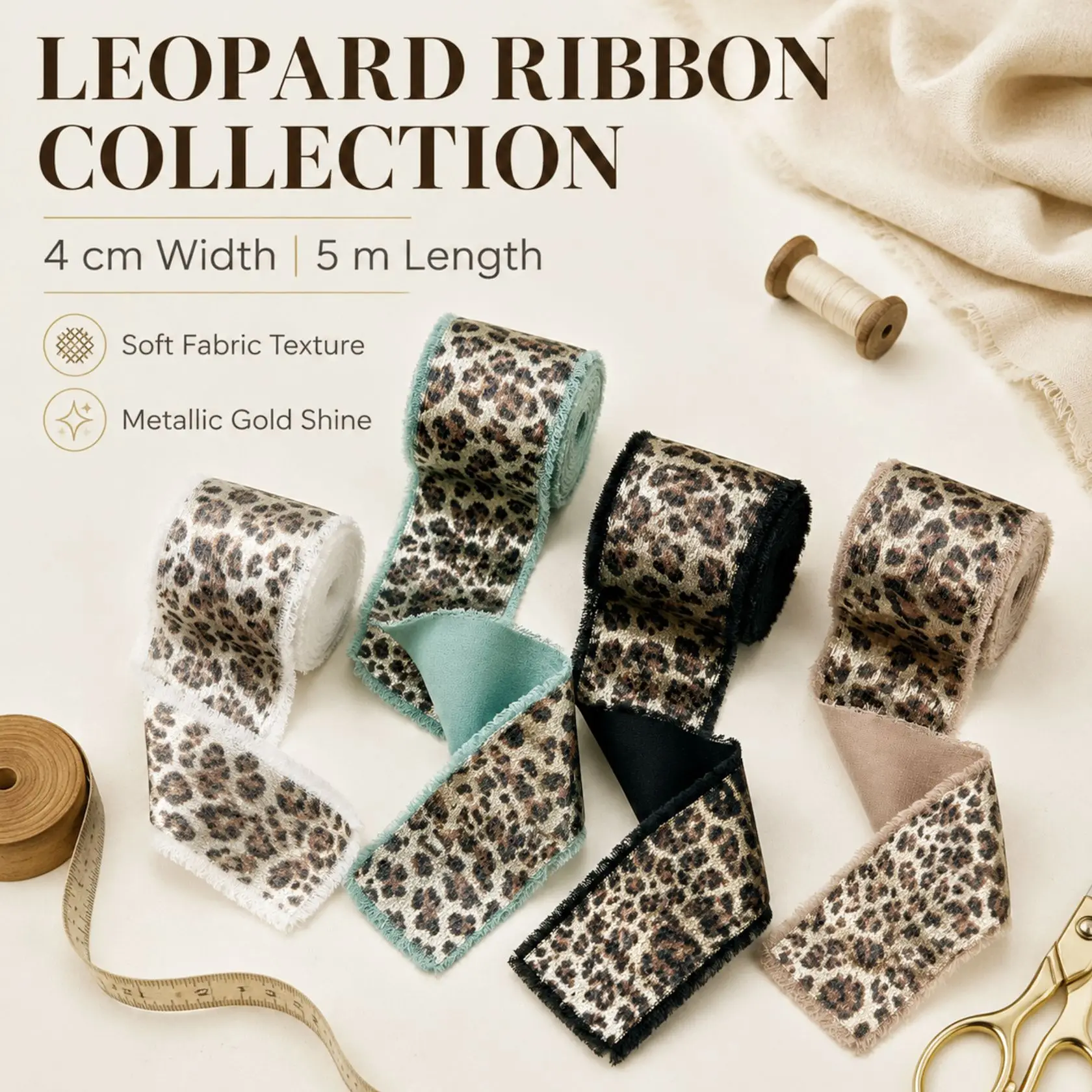 Leopard Print Satin Edge Ribbon For Bows Blue Silk Ribbon Handmade Torn ...