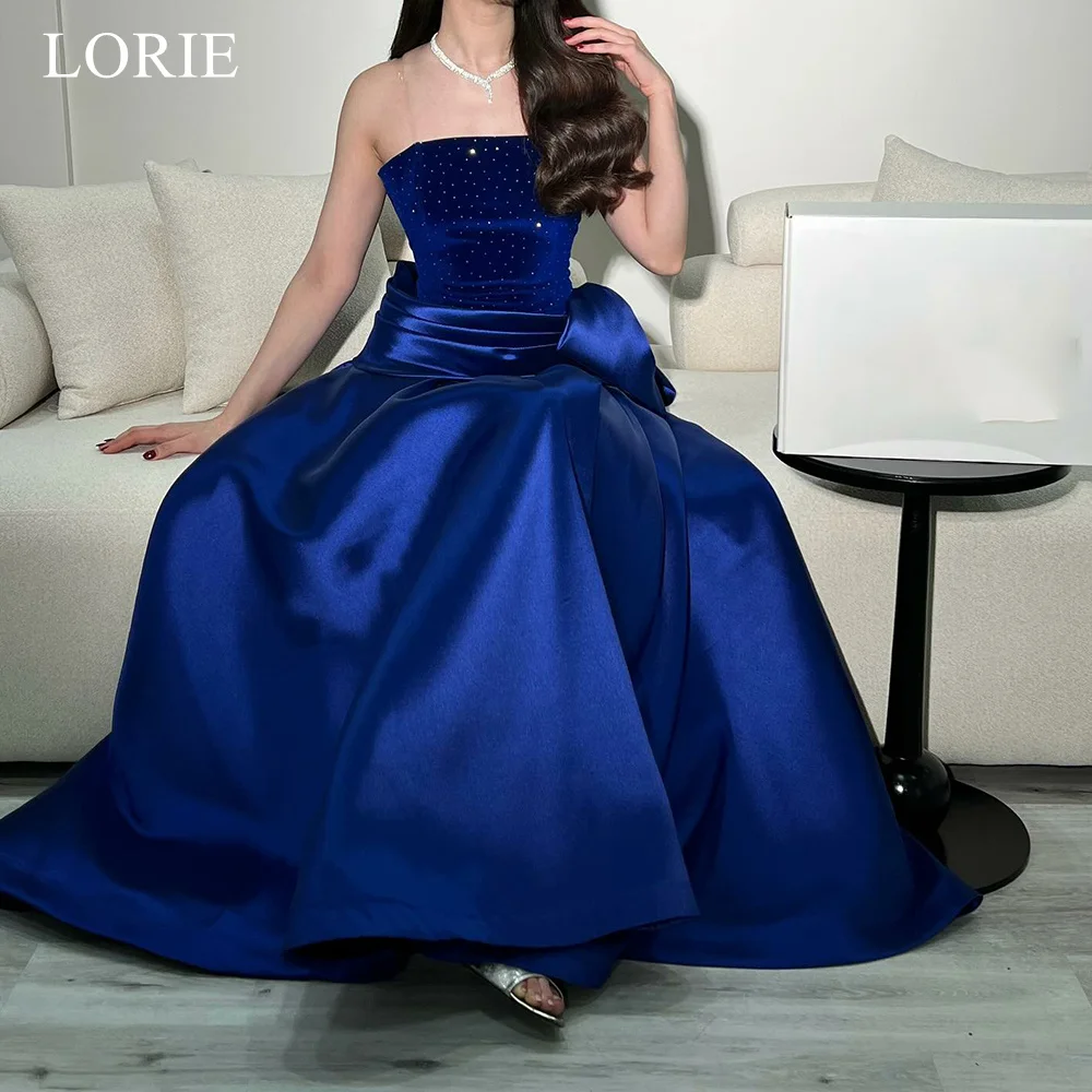 

LORIE Elegant Satin Party Dresses Velvet Beading Strapless Bow Evening Prom Dress A-Line Ball Prom Gown Customized