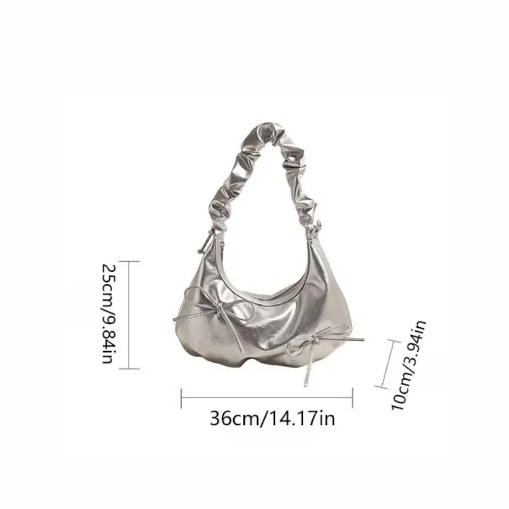 Korean Style Pleated Bow Tote Bag Handbag Pleated Strap PU Shoulder Bag Minority Design French Style Dumplings Bag Outdoor